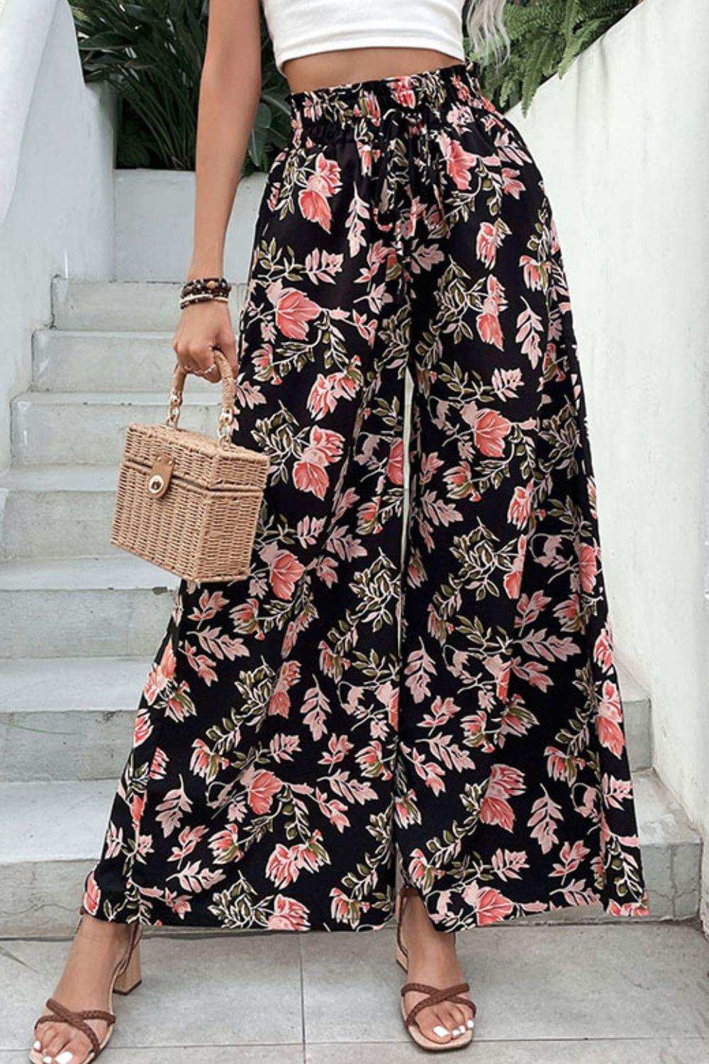 Floral Pull-On Wide Leg Pants - Trendsi - Flyclothing LLC