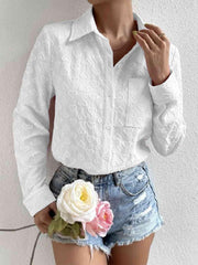 Heart Collared Neck Button Down Shirt - Trendsi
