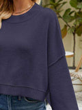 Round Neck Lantern Sleeve Sweater - Trendsi - Flyclothing LLC
