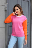 Round Neck Contrast Color Dropped Shoulder Sweater - Trendsi - Flyclothing LLC