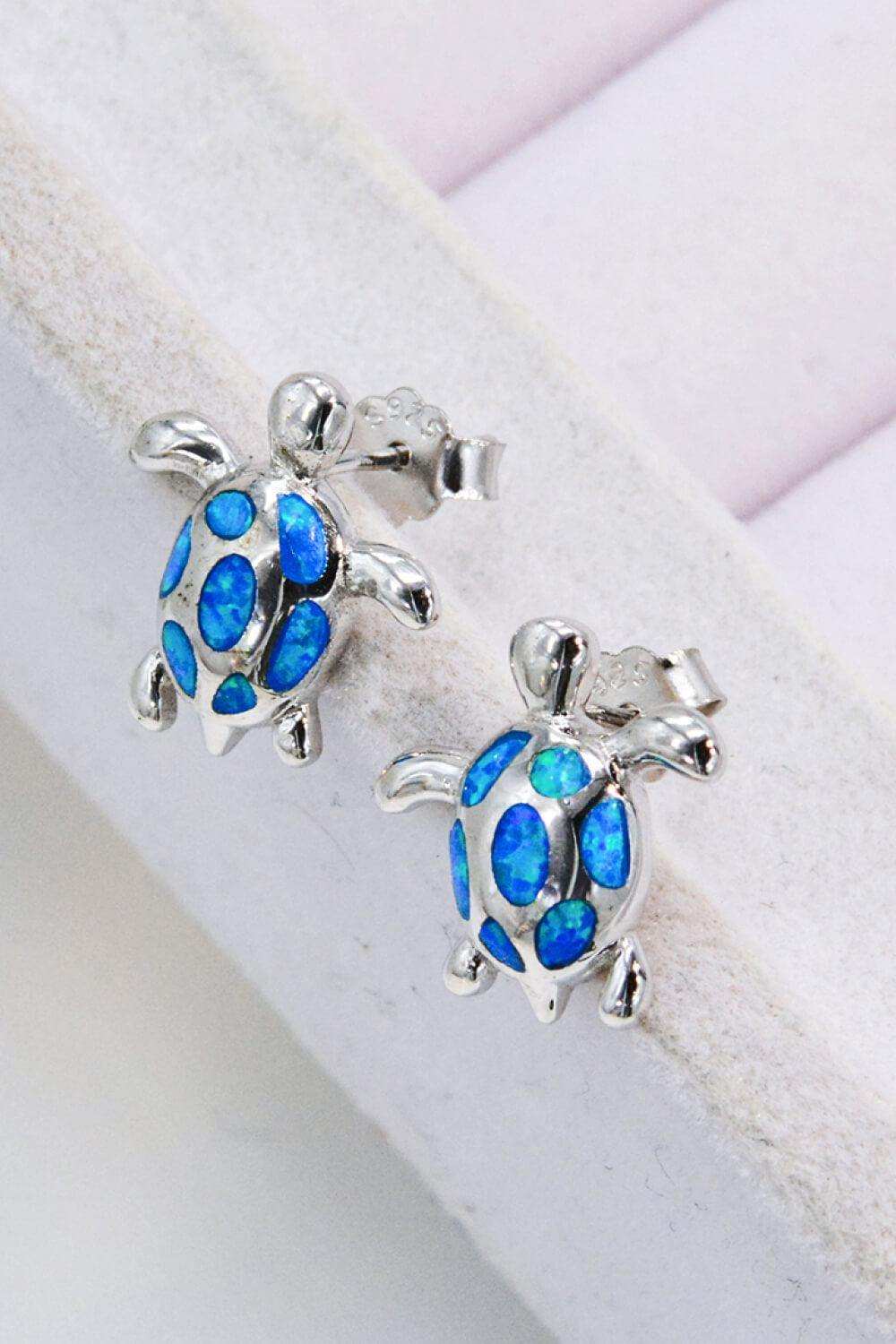 Opal Turtle Platinum-Plated Stud Earrings - Trendsi - Flyclothing LLC