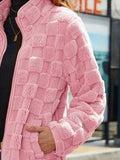 Fuzzy Checkered Zip Up Jacket - Trendsi - Flyclothing LLC