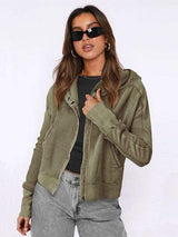Waffle-Knit Dropped Shoulder Hooded Jacket - Trendsi - Flyclothing LLC