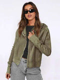 Waffle-Knit Dropped Shoulder Hooded Jacket - Trendsi - Flyclothing LLC