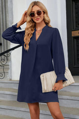 Notched Neck Flounce Sleeve Mini Dress - Trendsi