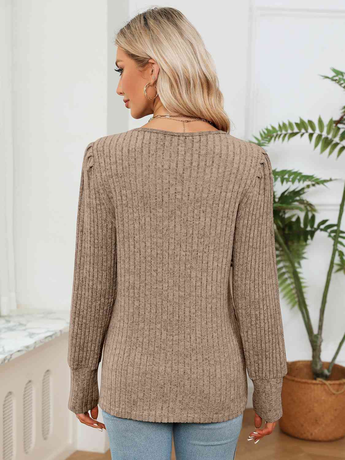 Lace Detail V-Neck Ribbed Blouse - Trendsi - Flyclothing LLC