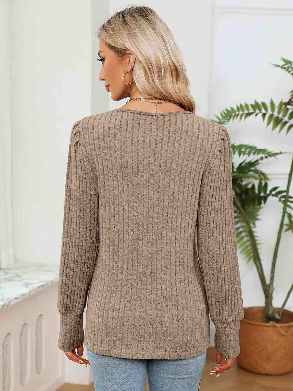 Lace Detail V-Neck Ribbed Blouse - Trendsi - Flyclothing LLC