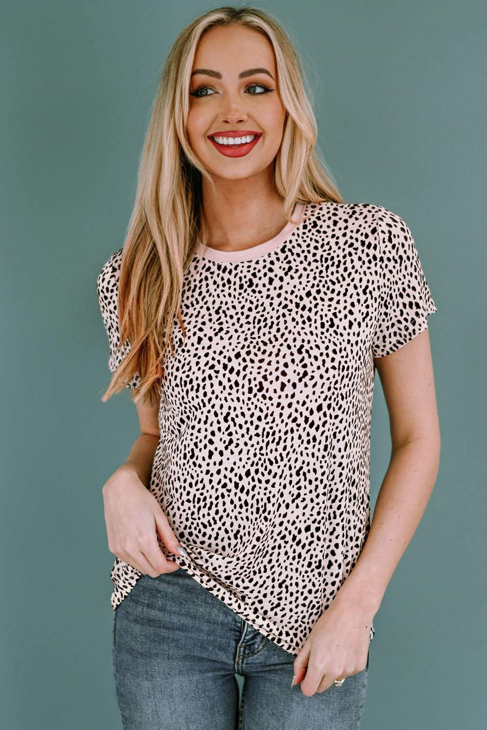 Animal Print Round Neck Tee - Trendsi