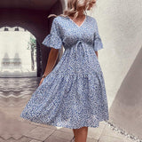 Floral Flounce Sleeve V-Neck Dress - Trendsi - Flyclothing LLC