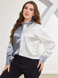 Plus Size Two-Tone Long Sleeve Shirt - Trendsi - Flyclothing LLC