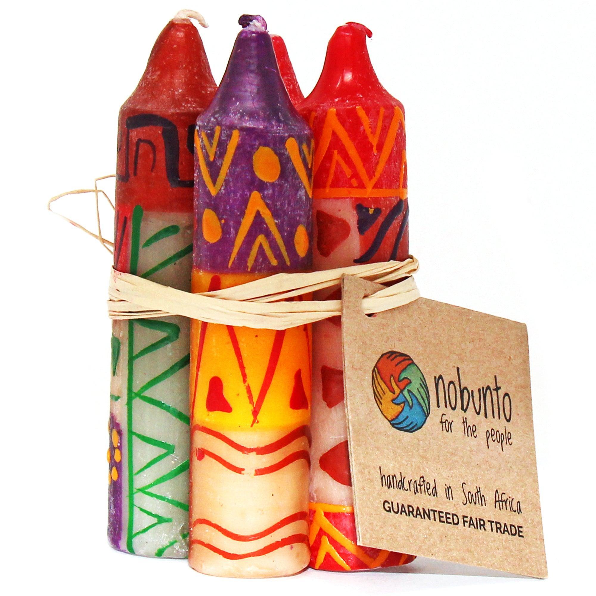Hand-Painted 4" Dinner or Shabbat Candles, Set of 4  (Indabuko Design) - Nobunto