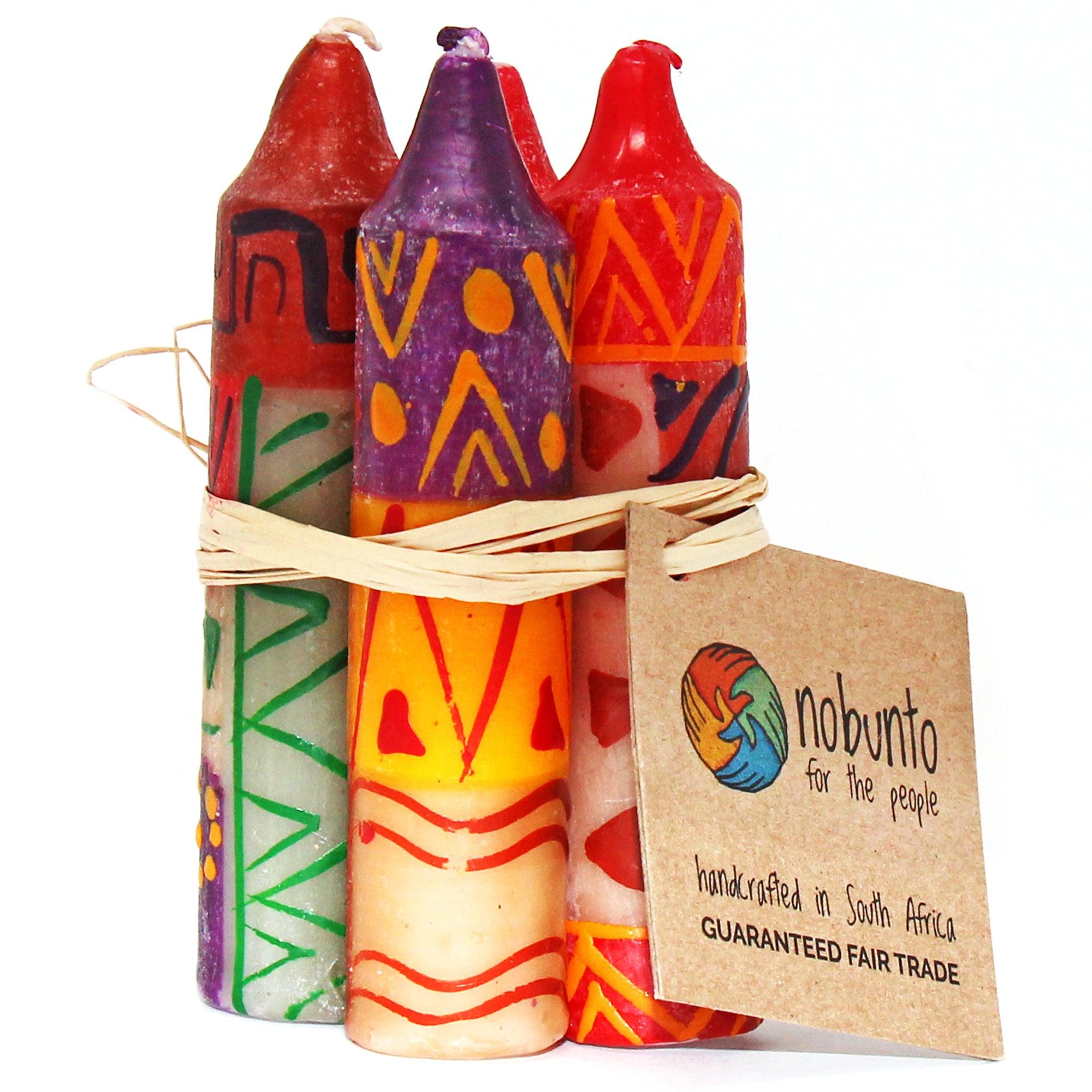 Hand-Painted 4" Dinner or Shabbat Candles, Set of 4  (Indabuko Design) - Flyclothing LLC