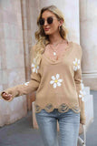 Flower Distressed Long Sleeve Sweater - Trendsi - Flyclothing LLC
