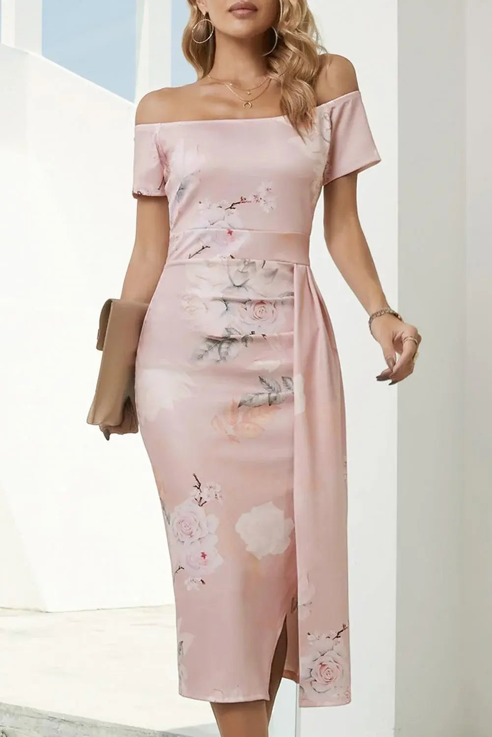 Printed Off-Shoulder Split Dress - Trendsi - Flyclothing LLC