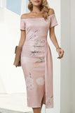 Printed Off-Shoulder Split Dress - Trendsi