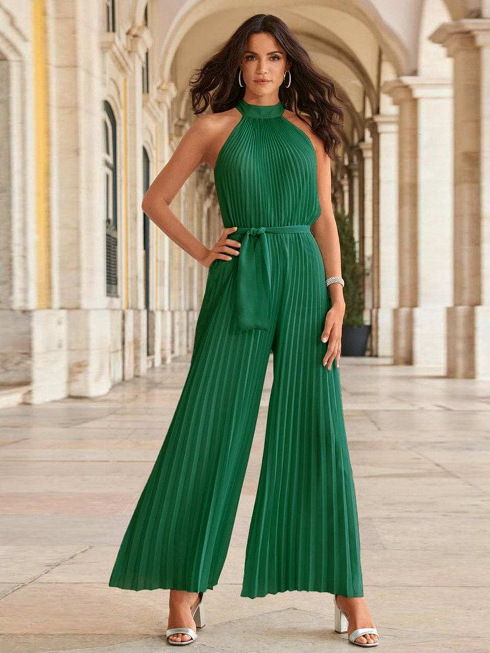 Cutout Tied Pleated Sleeveless Jumpsuit - Trendsi - Flyclothing LLC