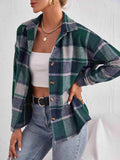 Plaid Collared Neck Button Down Jacket - Trendsi - Flyclothing LLC