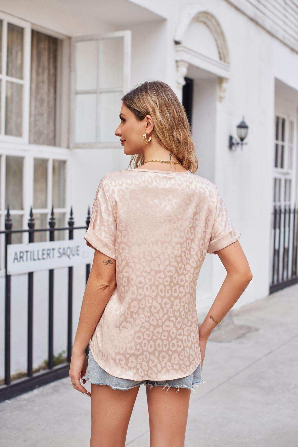 Leopard Print Curved Hem Satin Top - Trendsi - Flyclothing LLC