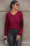 Ribbed Lace Detail V-Neck Sweater - Trendsi