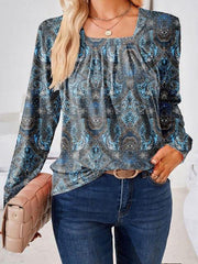 Full Size Square Neck Long Sleeve Blouse - Trendsi