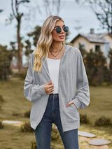 Zip Up Drawstring Long Sleeve Hooded Jacket - Trendsi - Flyclothing LLC