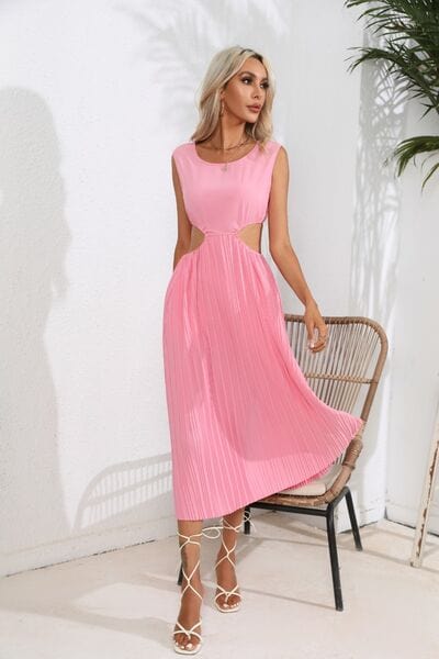 Cutout Ruched Round Neck Tank Dress - Trendsi