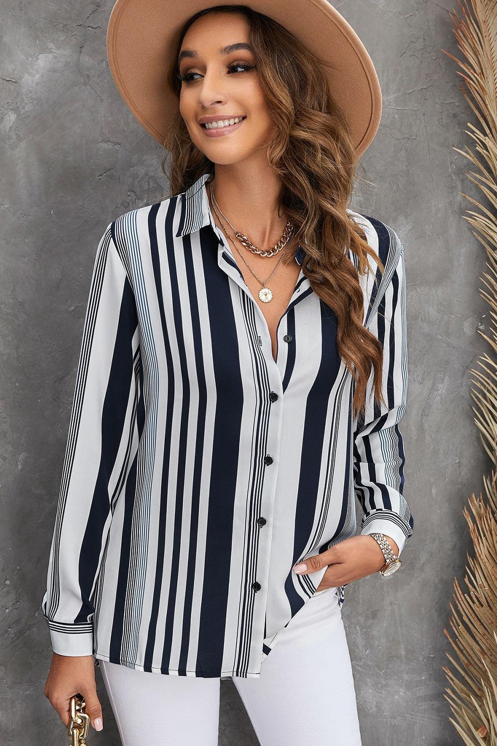 Striped Button-Down Long Sleeve Shirt - Flyclothing LLC