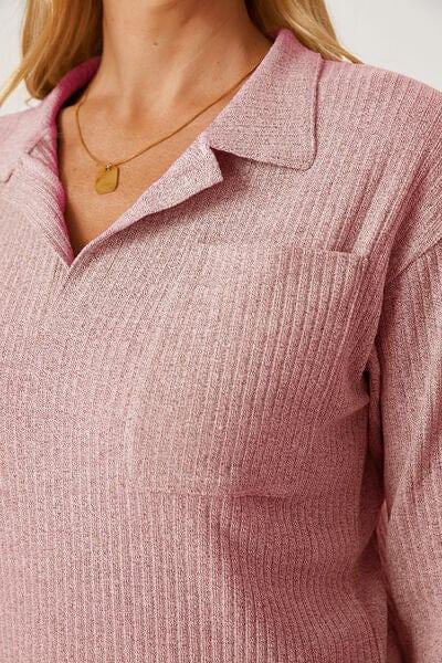 Collared Neck Dropped Shoulder T-Shirt - Trendsi
