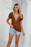 Contrast Trim Petal Sleeve V-Neck Top - Trendsi - Flyclothing LLC
