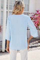Notched Half Button T-Shirt - Trendsi - Flyclothing LLC