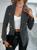 Plaid Double Breasted Long Sleeve Jacket - Trendsi - Flyclothing LLC