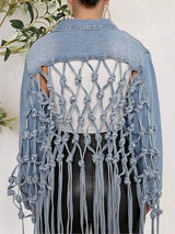 Tie Detail Button Up Denim Jacket with Pockets - Trendsi - Flyclothing LLC