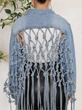 Tie Detail Button Up Denim Jacket with Pockets - Trendsi - Flyclothing LLC