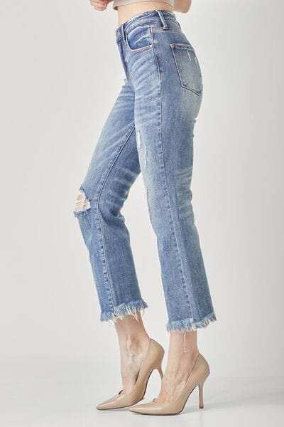 RISEN High Waist Distressed Cropped Bootcut Jeans - Trendsi - Flyclothing LLC