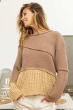 BiBi Texture Detail Contrast Drop Shoulder Sweater - Trendsi - Flyclothing LLC