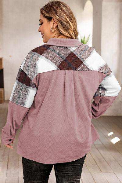 Plus Size Plaid Snap Down Jacket with Pockets - Trendsi - Flyclothing LLC