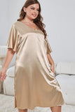 Plus Size Flutter Sleeve V-Neck Side Slit Night Gown - Trendsi