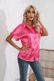 Collared Neck Short Sleeve Shirt - Trendsi - Flyclothing LLC