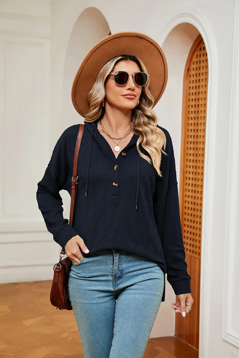 Half-Button Dropped Shoulder Hoodie - Trendsi - Flyclothing LLC