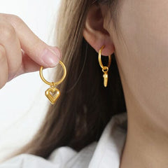 Heart Shape Lapis Lazuli Dangle Earrings - Trendsi