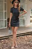 Rhinestone Allover Round Neck Short Sleeve Bodysuit - Trendsi - Flyclothing LLC