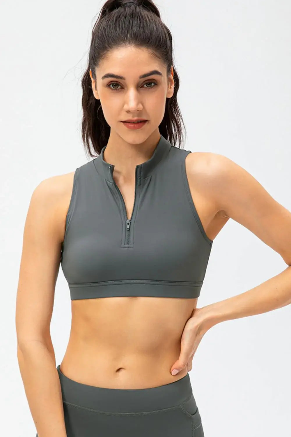 Full Size Cropped Cutout Back Zipper Front Active Tank Top - Trendsi - Flyclothing LLC