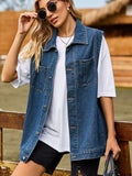 Button Down Denim Vest - Trendsi