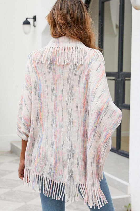 Fringe Detail Printed Poncho - Trendsi - Flyclothing LLC