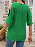 Textured Round Neck Split Sleeve Top - Trendsi - Flyclothing LLC