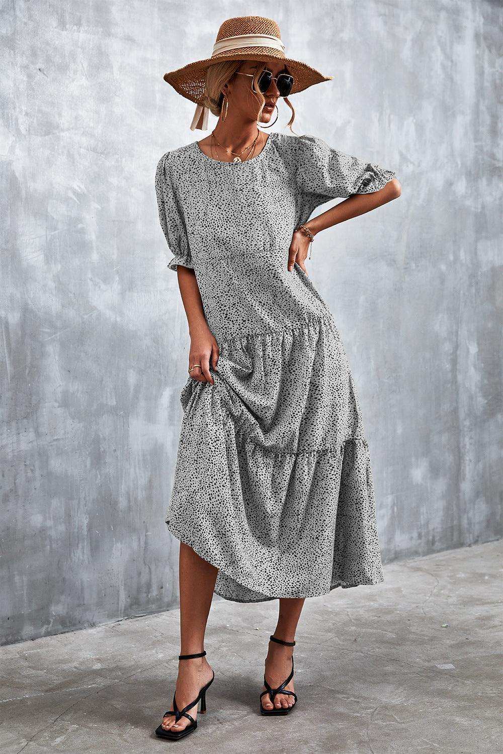 Printed Flounce Sleeve Tiered Dress - Trendsi - Flyclothing LLC