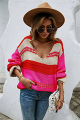Color Block Scoop Neck Dropped Shoulder Sweater - Trendsi - Flyclothing LLC