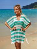 Tassel Openwork Striped V-Neck Cover Up - Trendsi - Flyclothing LLC