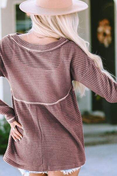 V-Neck Dropped Shoulder Long Sleeve T-Shirt - Trendsi - Flyclothing LLC