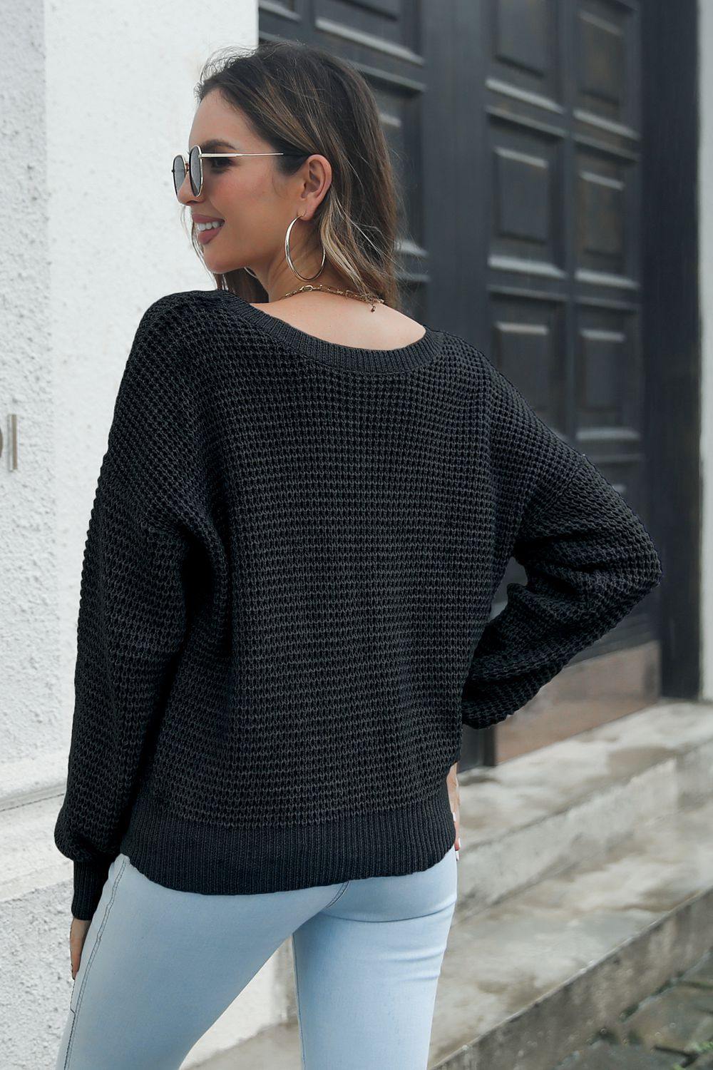 Crisscross Surplice Neck Long Sleeve Sweater - Trendsi